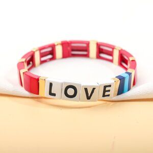 NEW Roxanne Assoulin Just Say Love Gold Red Enamel Stretch Bracelet